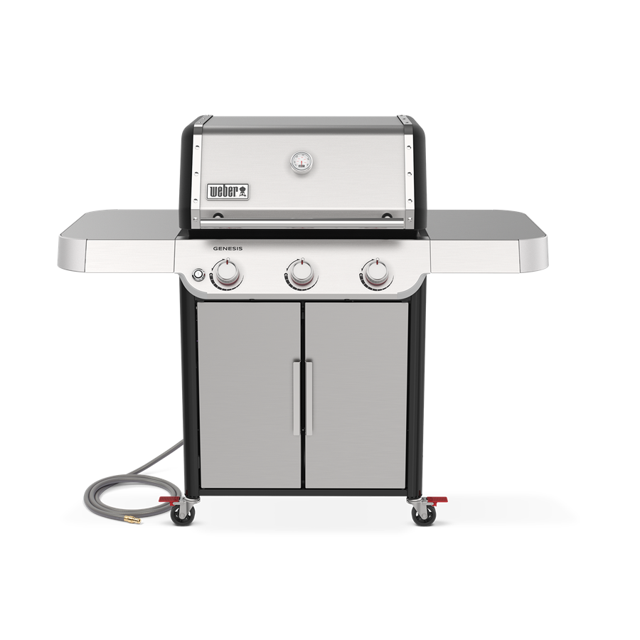 Stainless-steel Weber Genesis S-315 three-burner natural gas grill.